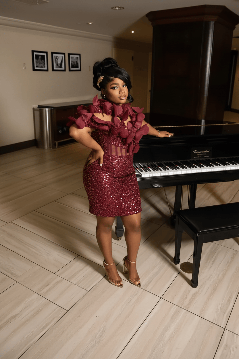 Champagne Gold 3D Sculptural Petal Off-Shoulder Sequin Mini Homecoming Dress | Short Party Dress HC054