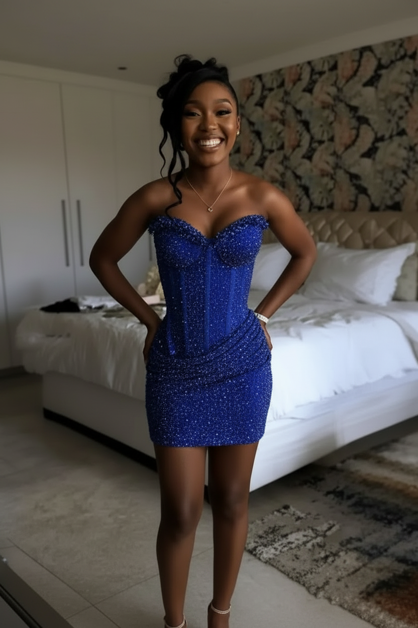 Burnt Orange Crystal Beaded Strapless Corset Homecoming Dress | HC008