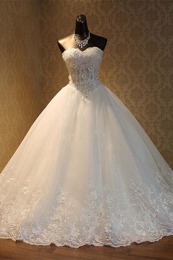 LLELLA Elegant Strapless Tulle Ball Gown Wedding Dress Appliques Sequined Sweetheart Bridal Gowns On Sale-LLELLA
