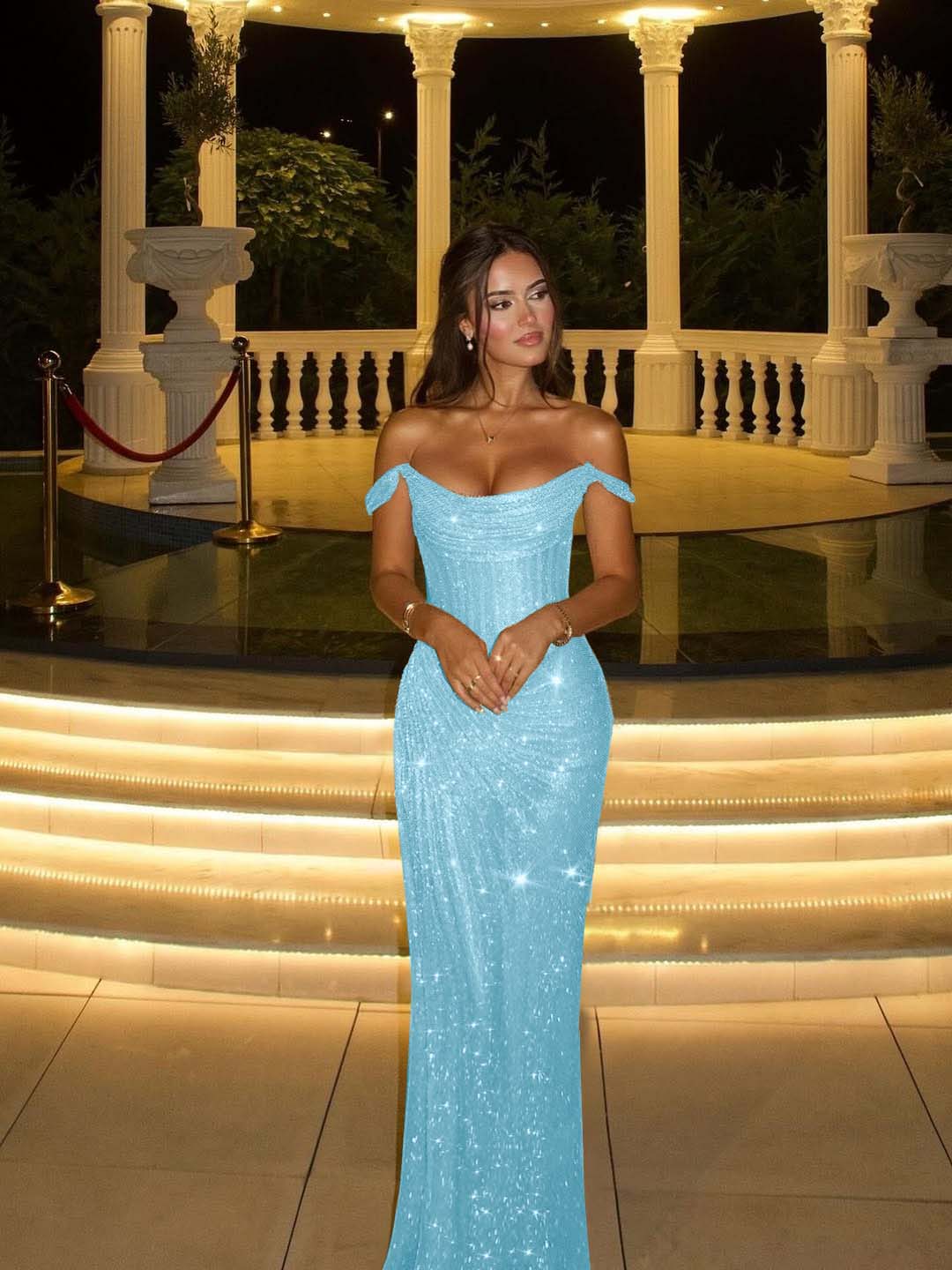 Off the Shoulder Sleeveless Long Mermaid Prom Dress With Beading-LLELLA