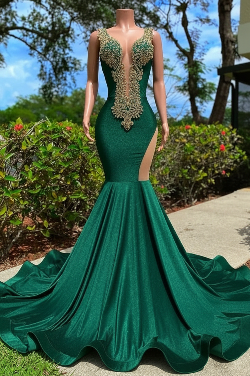 LLELLA Orange Long Sleeves Prom Dress Mermaid With Beads