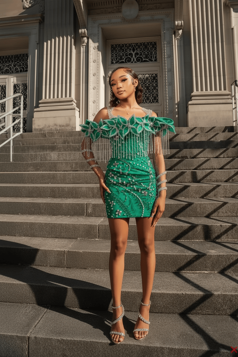 Electric Tangerine Off-Shoulder Crystal Fringe Short Homecoming Dress with 3D Floral Details