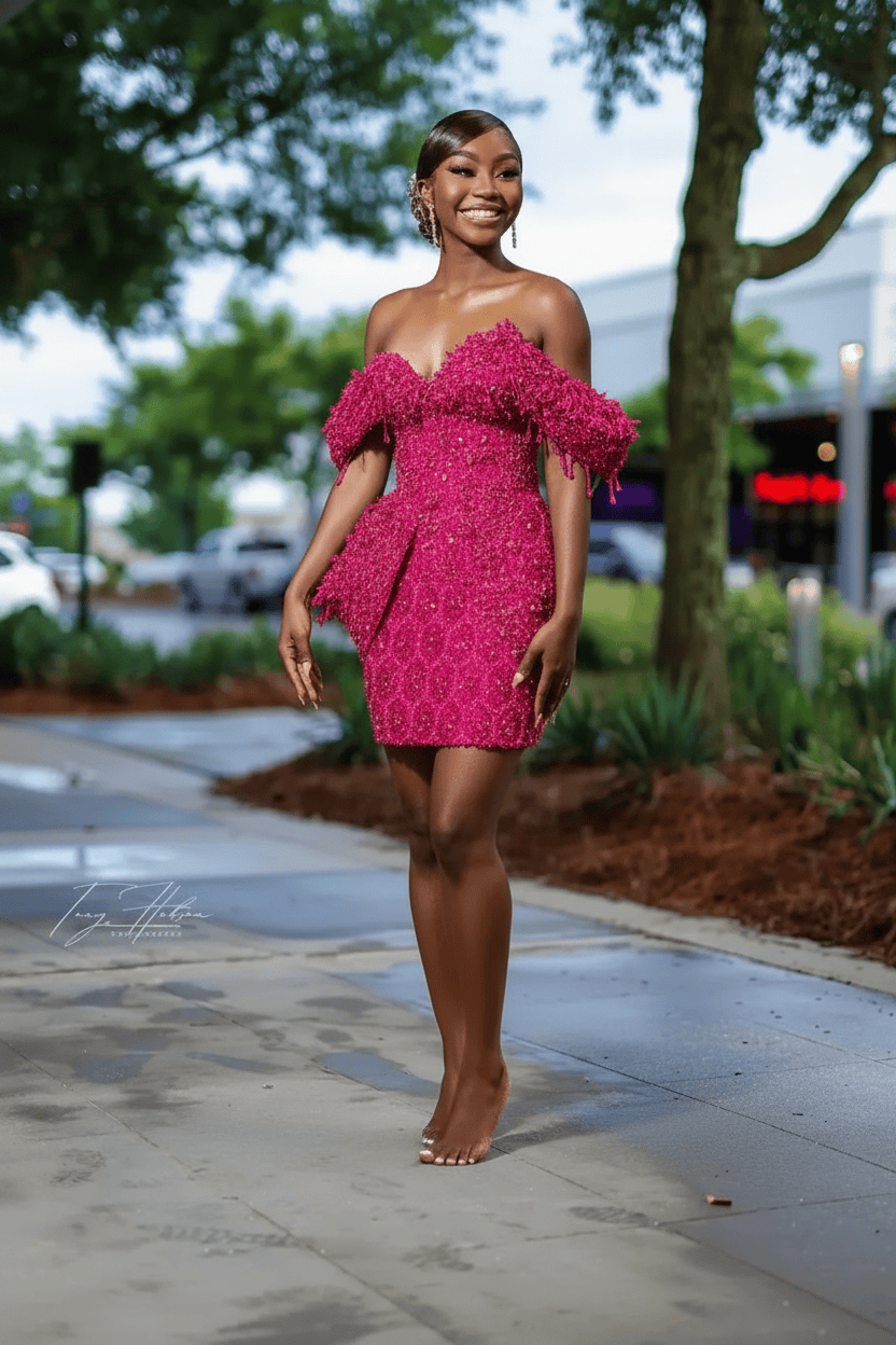 Burnt Orange Off-Shoulder Sequin Beaded Mini Homecoming Dress | Short Party Dress HC053