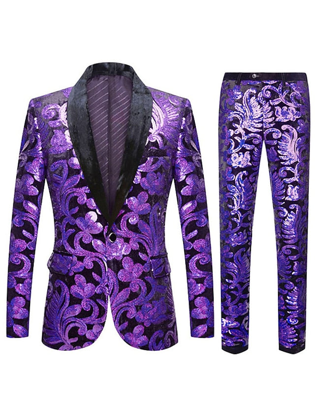 Men's Tailored Fit Single Breasted One-button 2 Pieces Prom Disco Suits Purple