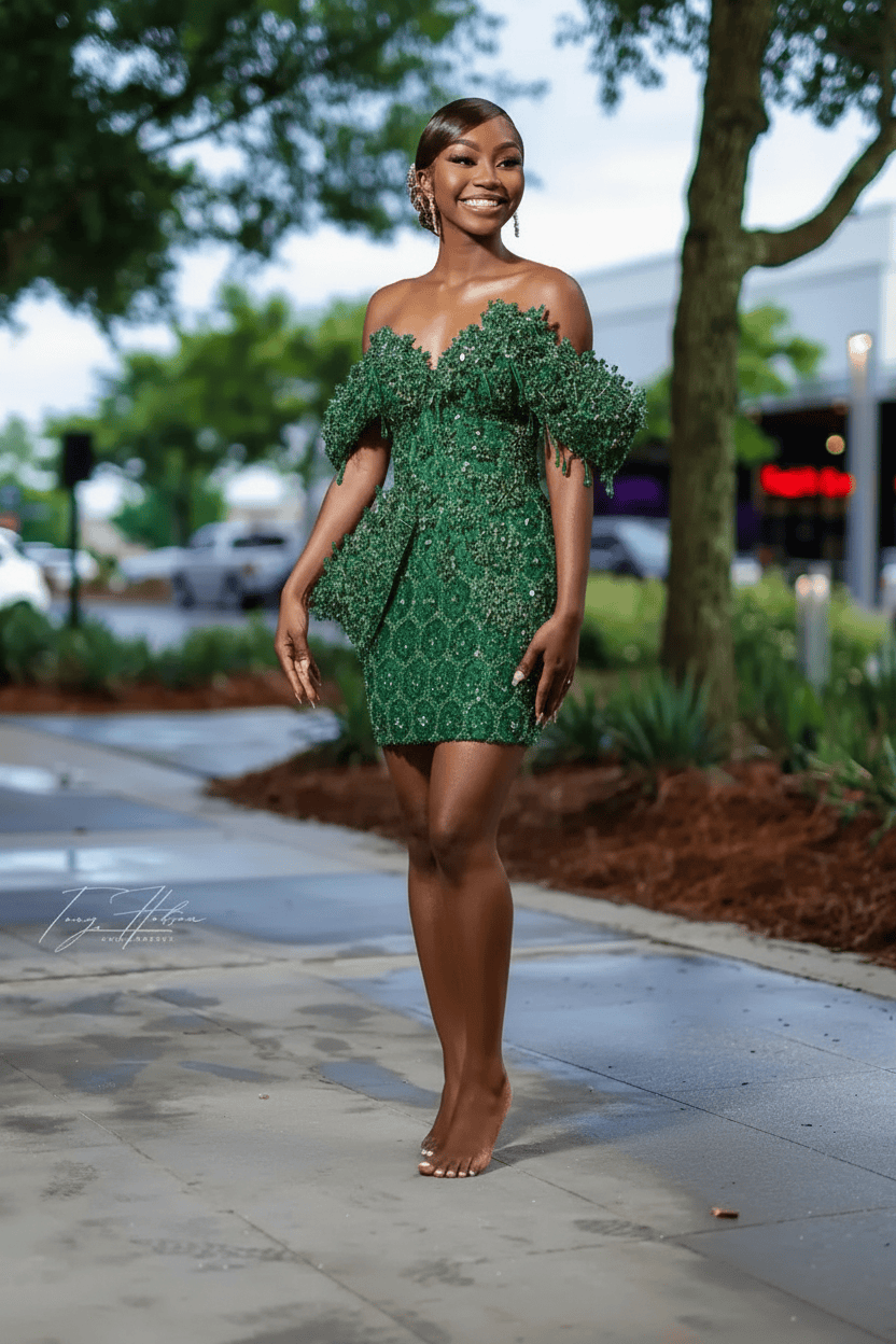 Burnt Orange Off-Shoulder Sequin Beaded Mini Homecoming Dress | Short Party Dress HC053