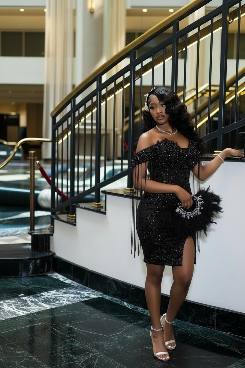 Ice Blue Off-Shoulder Crystal Tassel Fringe Beaded Homecoming Dress with Slit | HC007