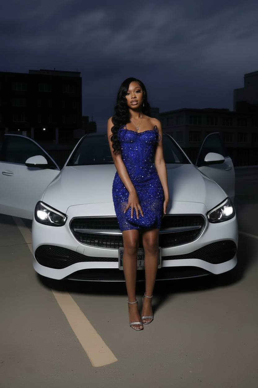 Silver Crystal Rhinestone Beaded Homecoming Dress | HC002