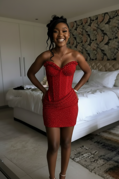 Burnt Orange Crystal Beaded Strapless Corset Homecoming Dress | HC008