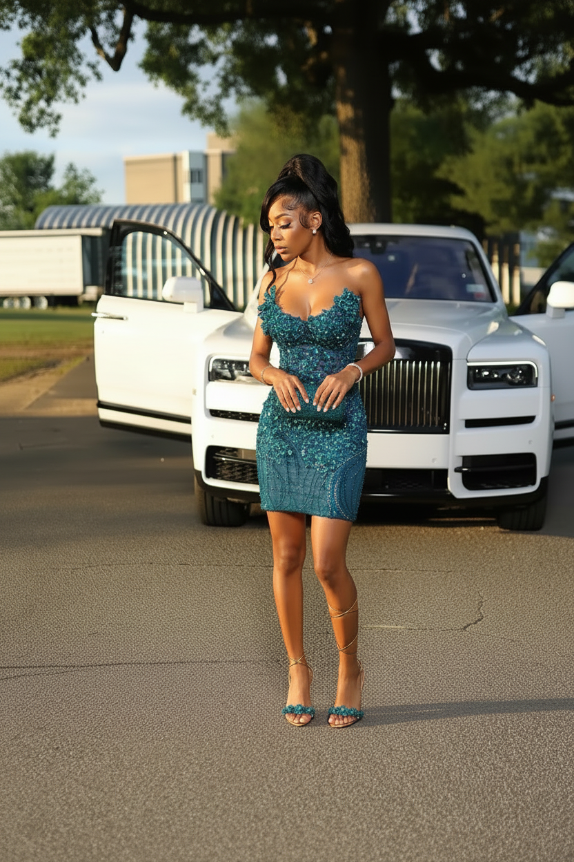 Glam Crystal Beaded Homecoming Dress with 3D Floral Details | HC001