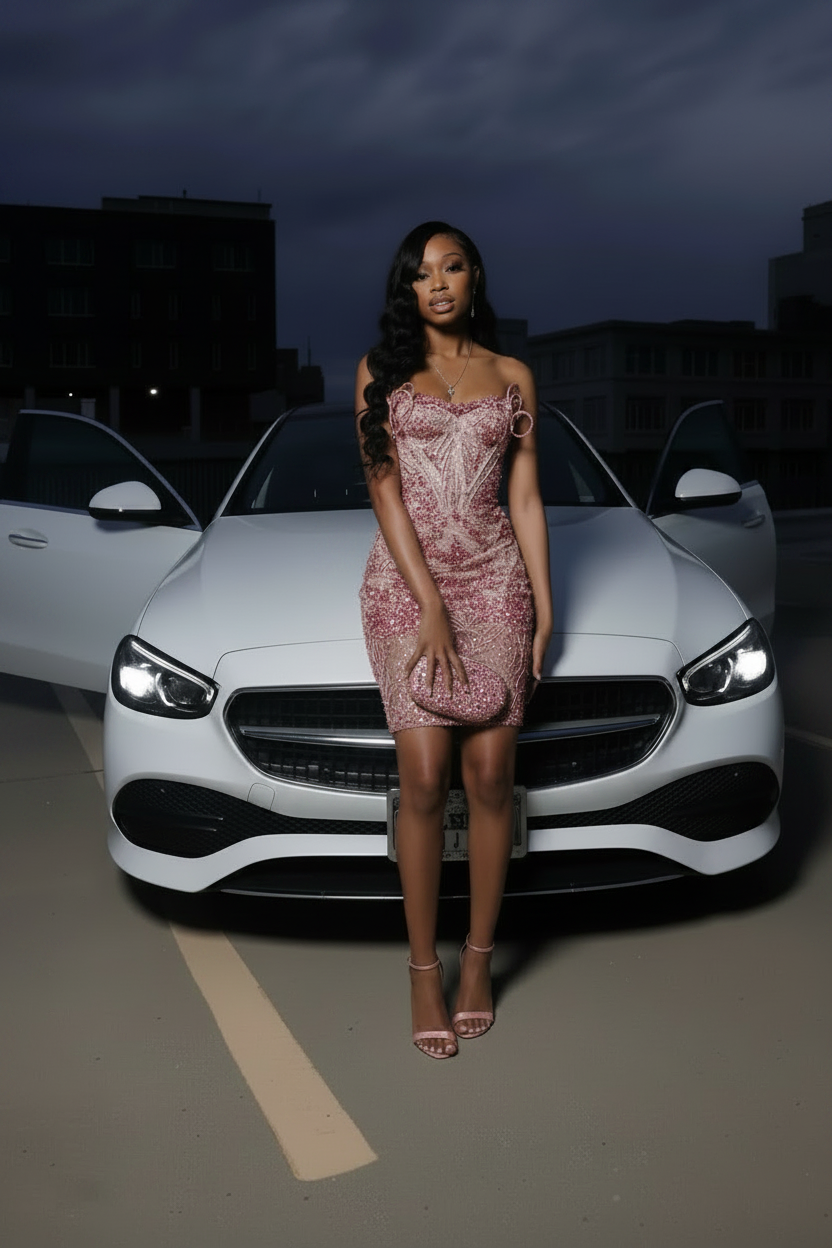 Silver Crystal Rhinestone Beaded Homecoming Dress | HC002