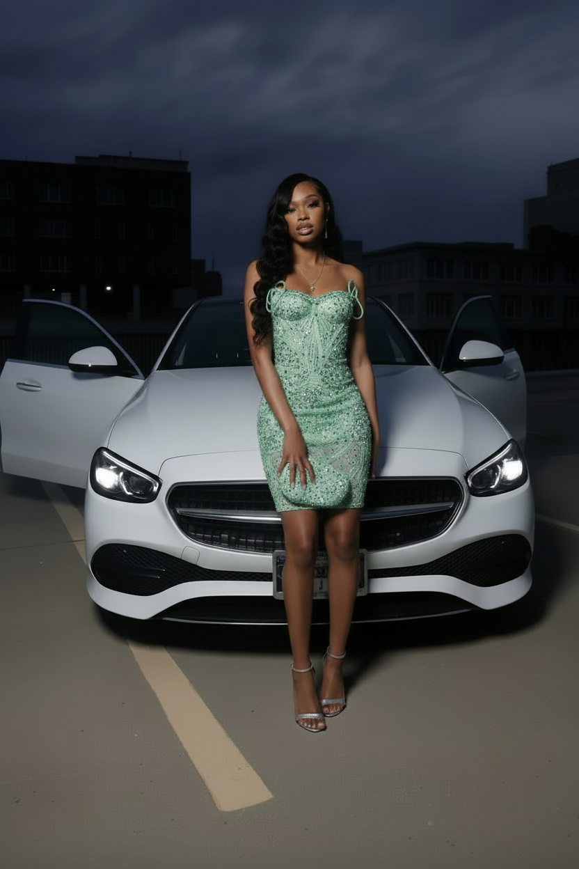 Silver Crystal Rhinestone Beaded Homecoming Dress | HC002