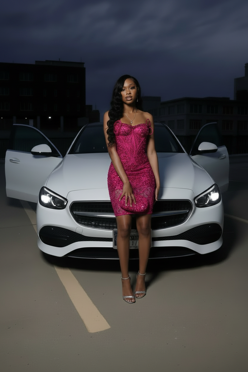 Silver Crystal Rhinestone Beaded Homecoming Dress | HC002