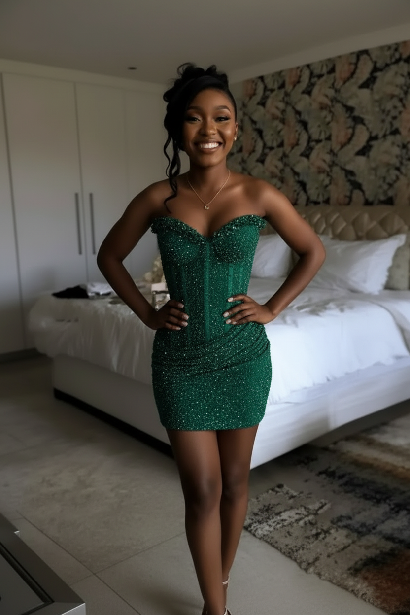 Burnt Orange Crystal Beaded Strapless Corset Homecoming Dress | HC008