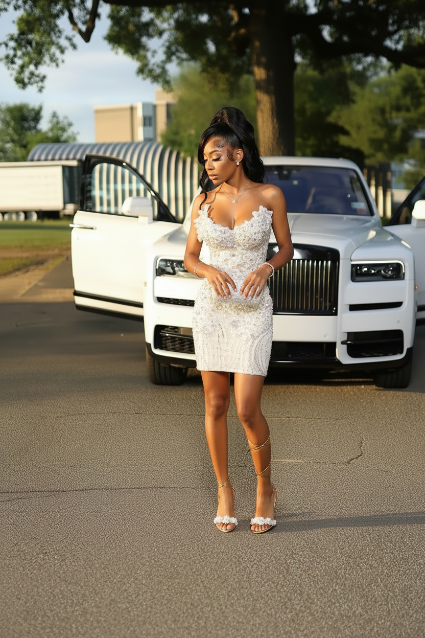 Glam Crystal Beaded Homecoming Dress with 3D Floral Details | HC001