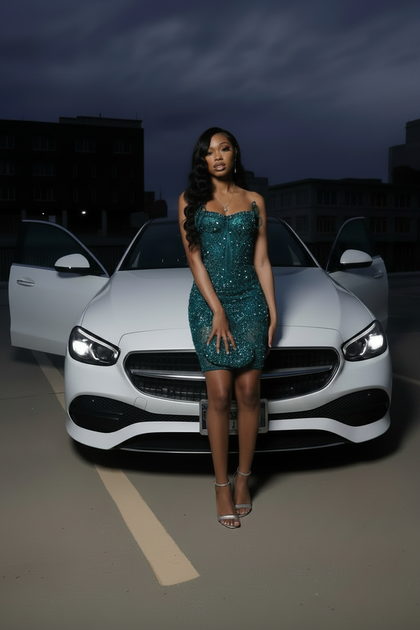 Silver Crystal Rhinestone Beaded Homecoming Dress | HC002