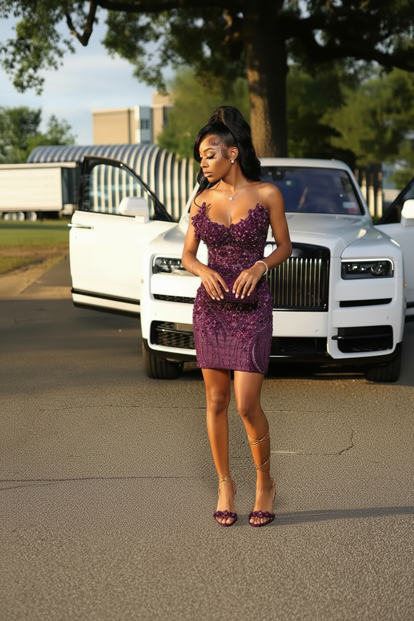 Glam Crystal Beaded Homecoming Dress with 3D Floral Details | HC001