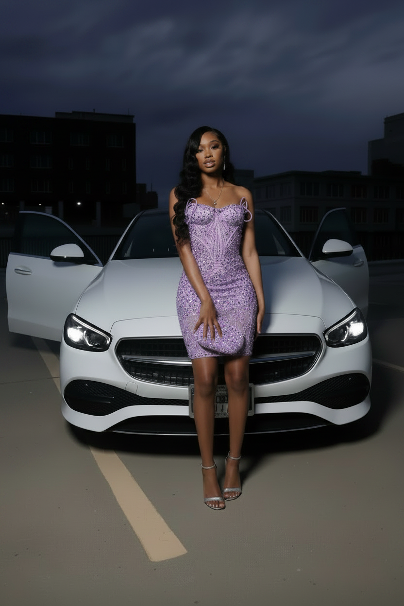 Silver Crystal Rhinestone Beaded Homecoming Dress | HC002