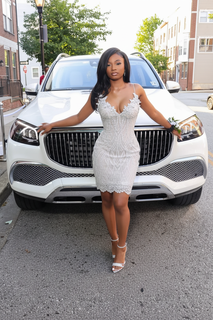 Silver crystal illusion beaded lace mini homecoming dress front view