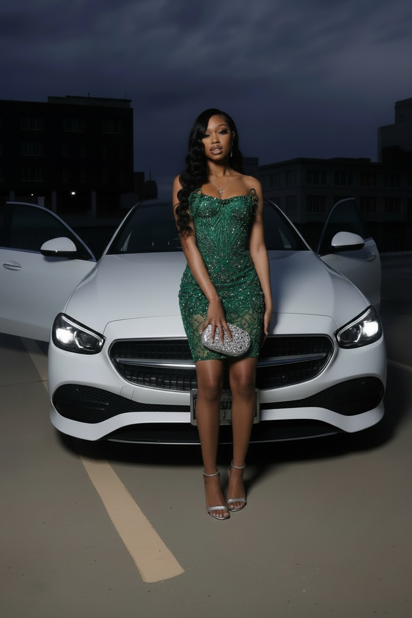 Silver Crystal Rhinestone Beaded Homecoming Dress | HC002