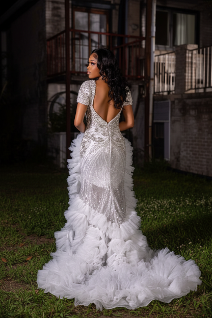 Silver sequin mermaid gown AI-generated back view - LLPS026