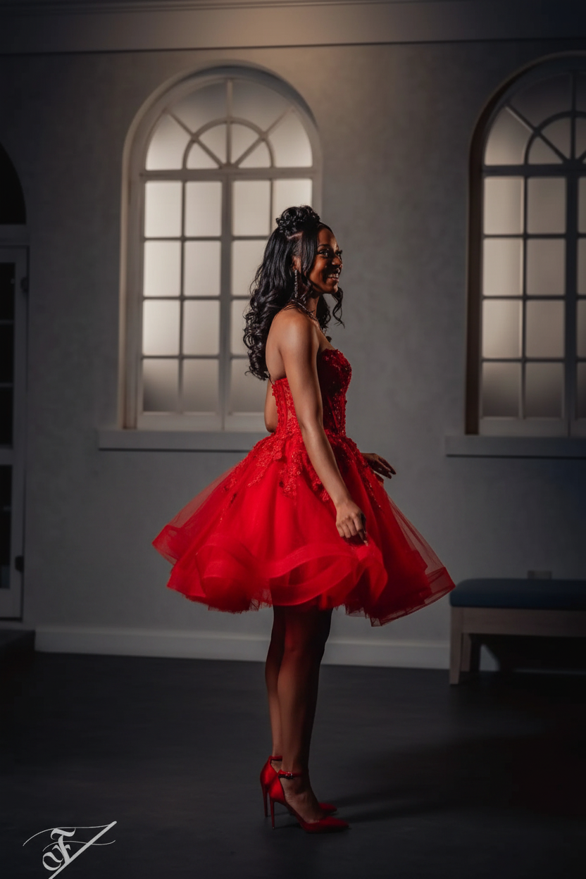 Red Lace Corset Mini Homecoming Dress - Side View