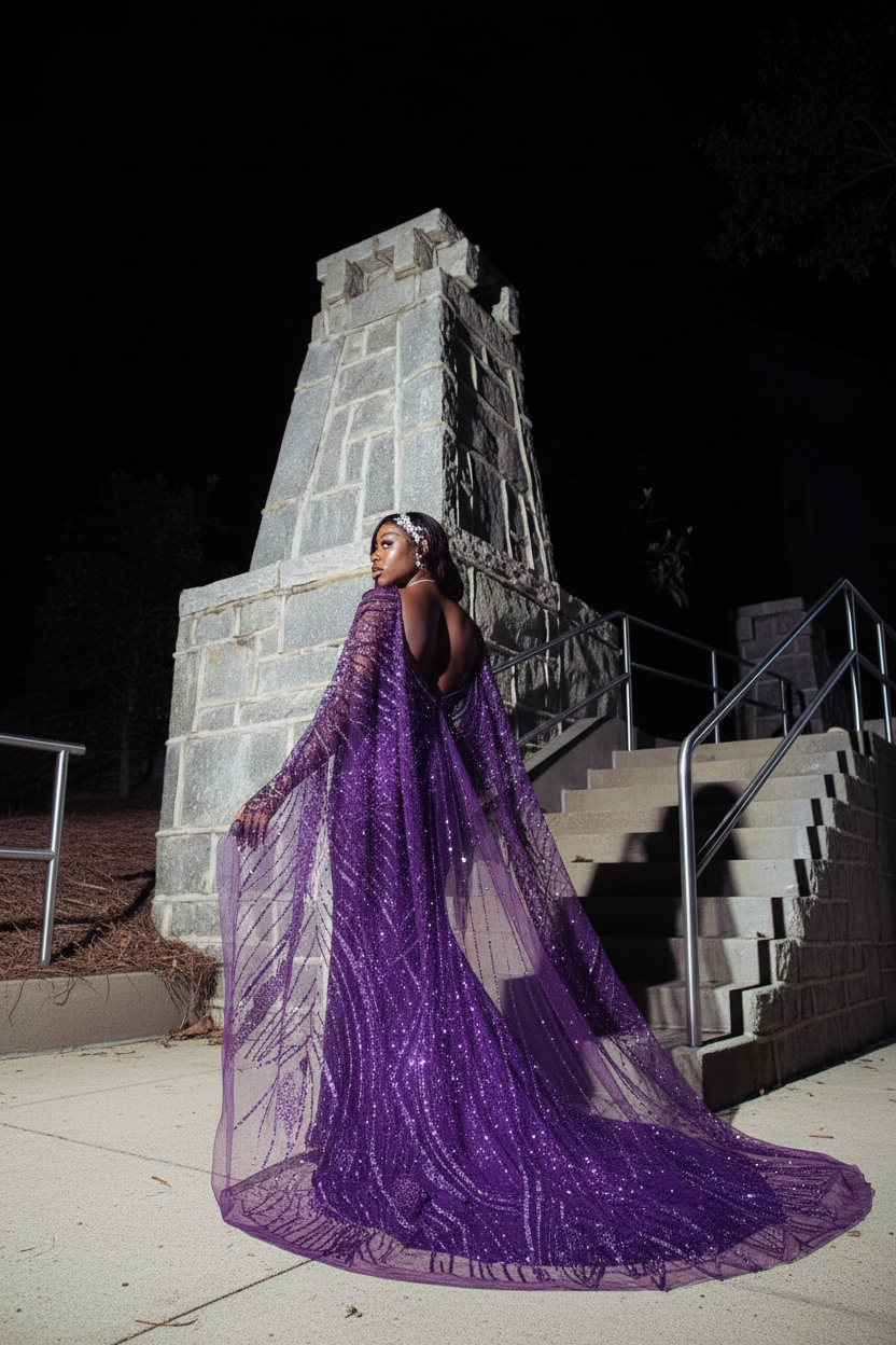 Purple sequin mermaid prom dress - AI generated back view