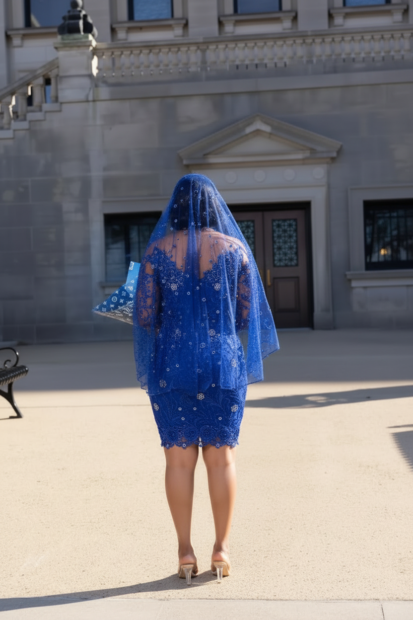 Royal blue 3D rose crystal beaded mini party dress back view