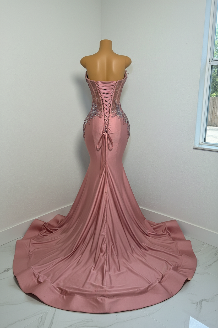 Rose Garden Dreams - Beaded Floral Mermaid Prom Dress with Ruffled Train-LLELLA