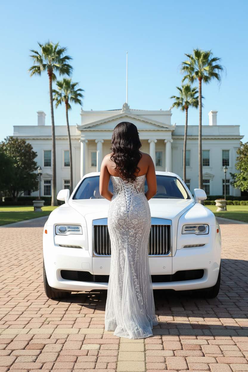 Silver ice blue crystal beaded mermaid prom dress - back view showing open corset back clean hemline no train