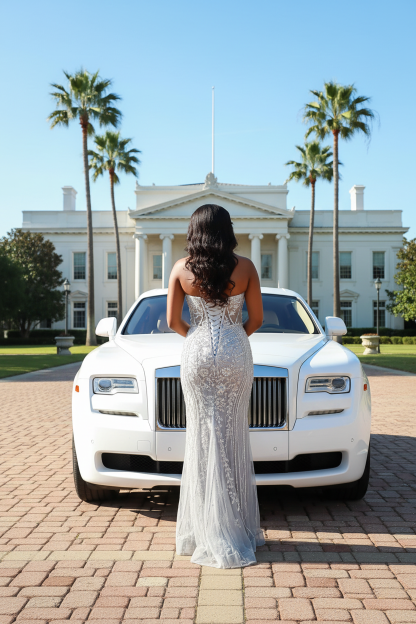 Silver ice blue crystal beaded mermaid prom dress - back view showing open corset back clean hemline no train