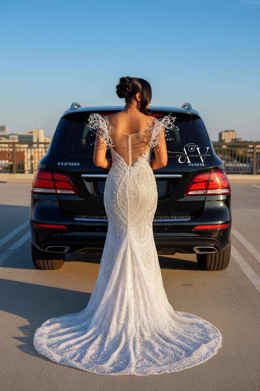 White Ivory Pearl Beaded Mermaid Prom Dress BK4750 - Back View