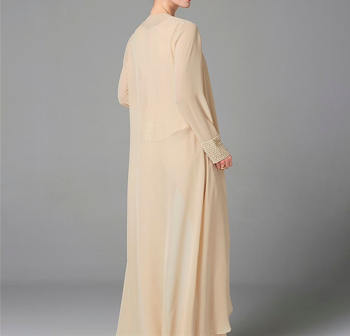 Long-Sleeve Chiffon Mother of the Bride Pantsuit with Jacket and Sequins-LLELLA