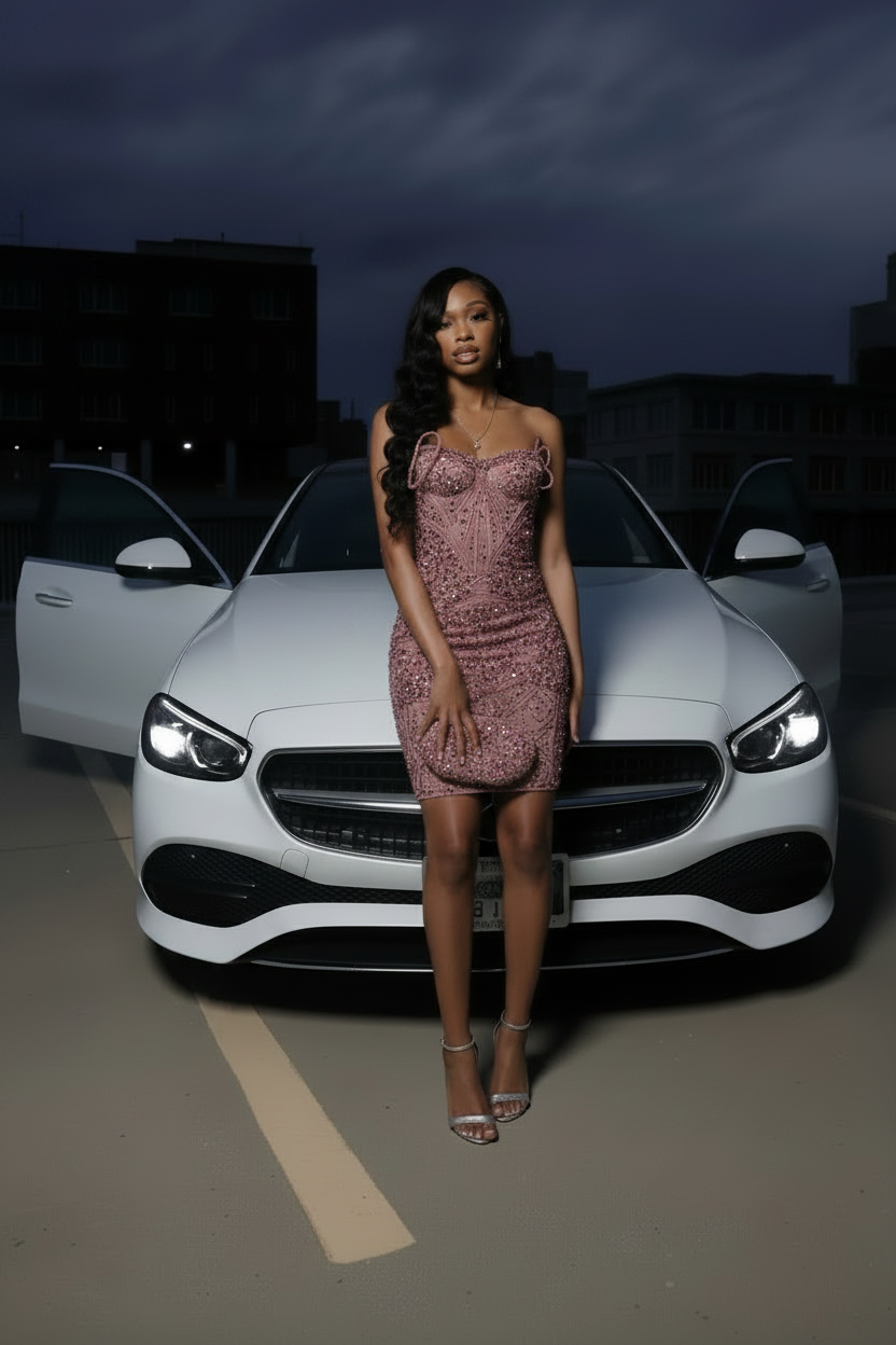 Silver Crystal Rhinestone Beaded Homecoming Dress | HC002