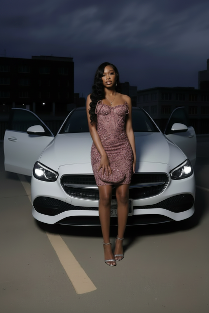 Silver Crystal Rhinestone Beaded Homecoming Dress | HC002