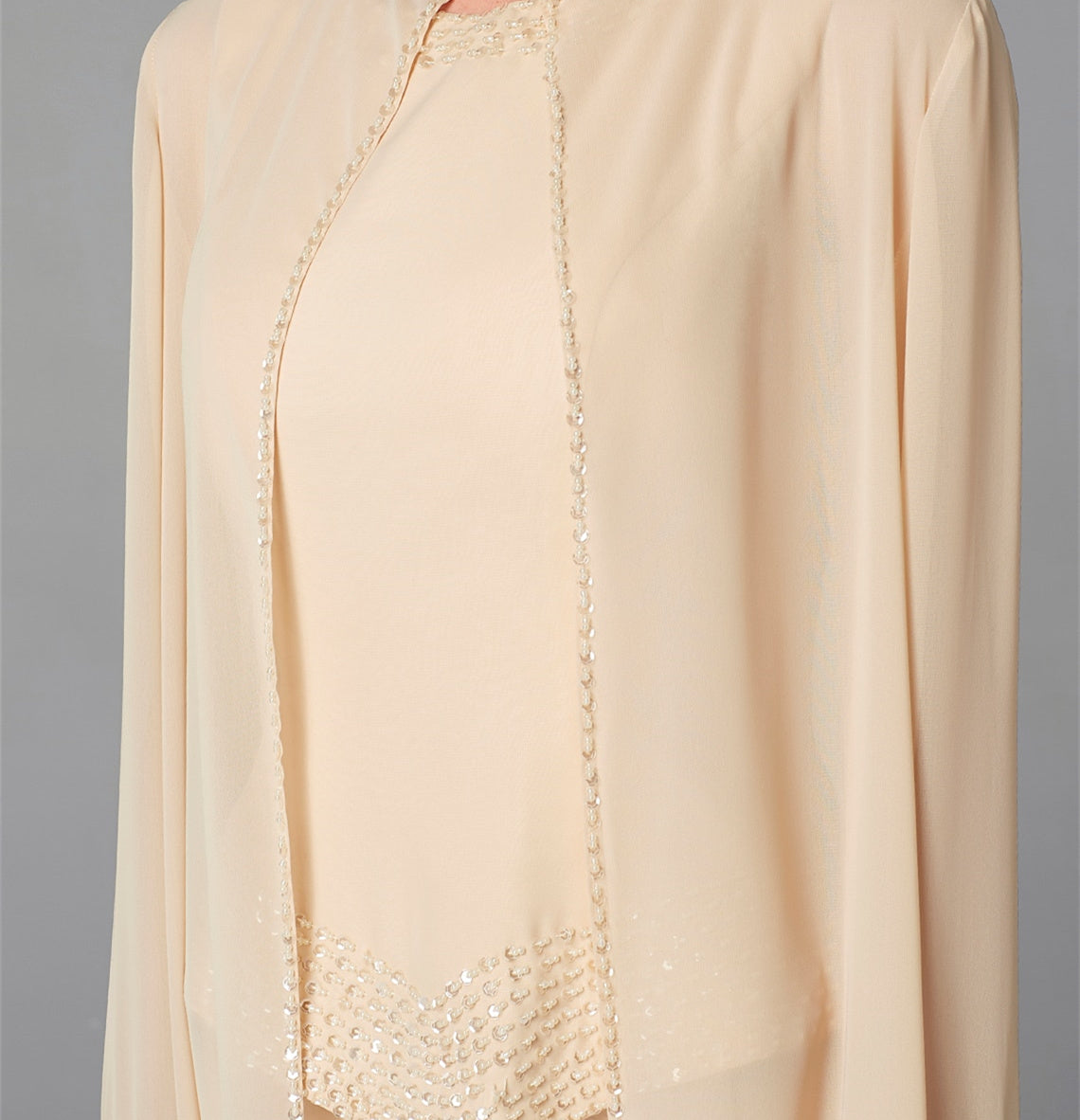 Long-Sleeve Chiffon Mother of the Bride Pantsuit with Jacket and Sequins-LLELLA