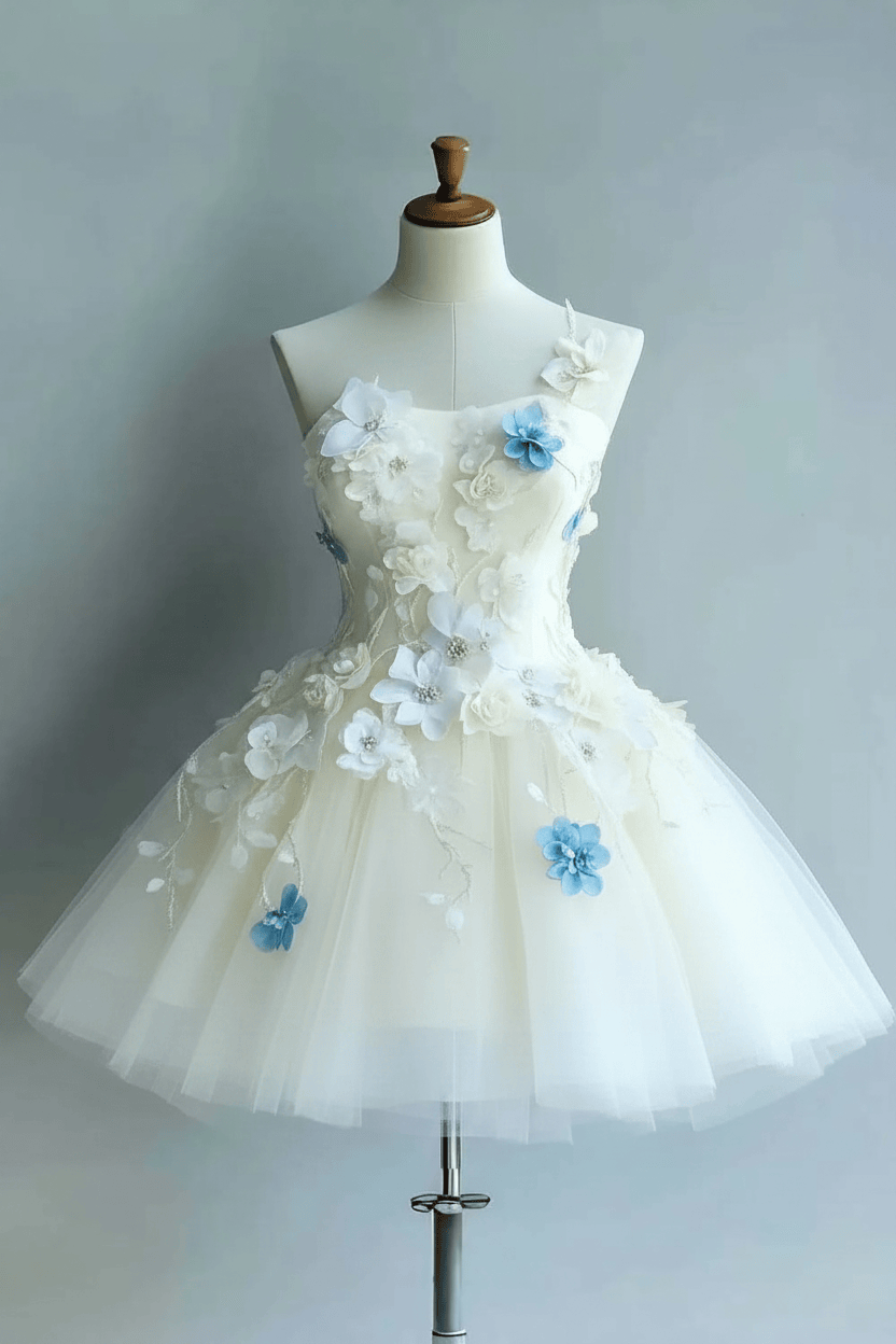 Strapless Tulle Flowers Homecoming Dress