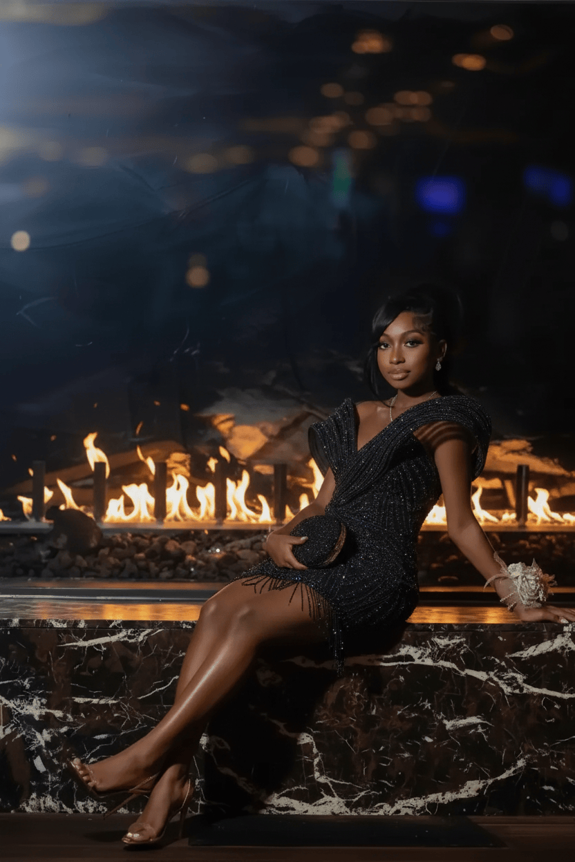 Rose Gold Off-Shoulder Sequin Beaded Mini Party Dress with Feather Cuffs | Homecoming Mini Dress HC105