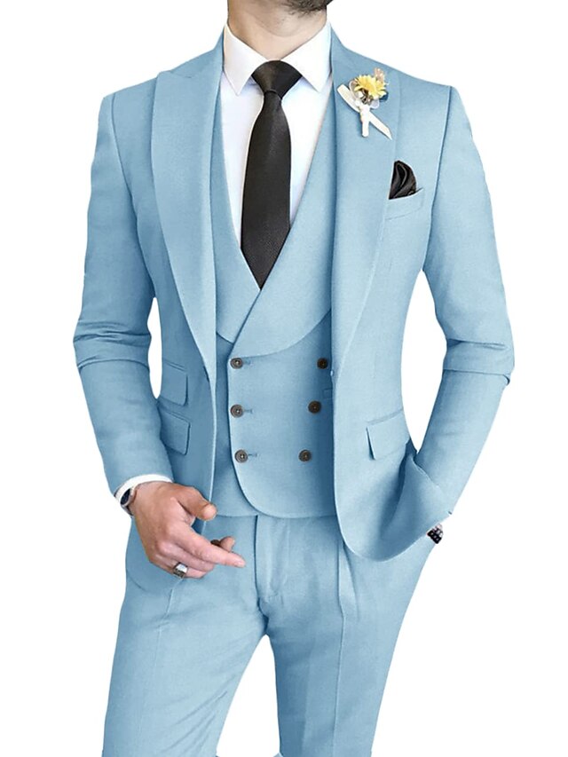 Men's Tailored Fit Single Breasted One-button 3 Pieces Wedding Suits Sky Blue