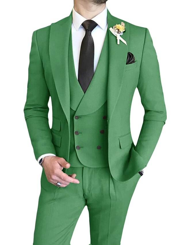 Men's Tailored Fit Single Breasted One-button 3 Pieces Wedding Suits Green