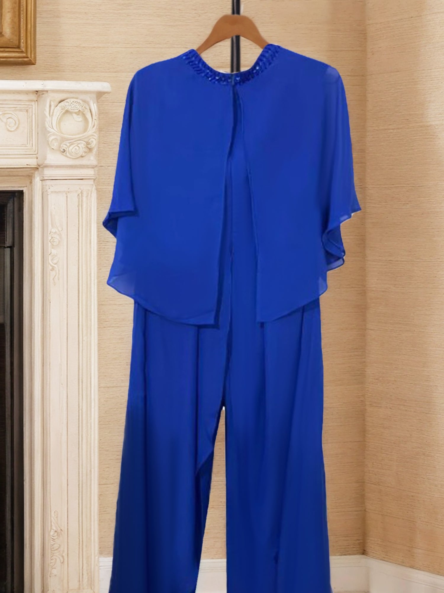 Mother of the Bride Scoop Neck Chiffon Pantsuits-LLELLA