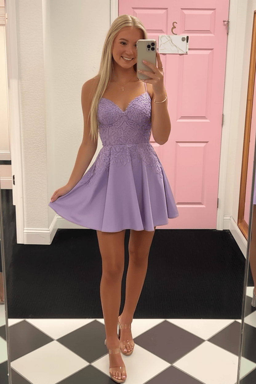 Gorgeous A Line Spaghetti Straps Royal Blue Corset Homecoming Dress with Appliques