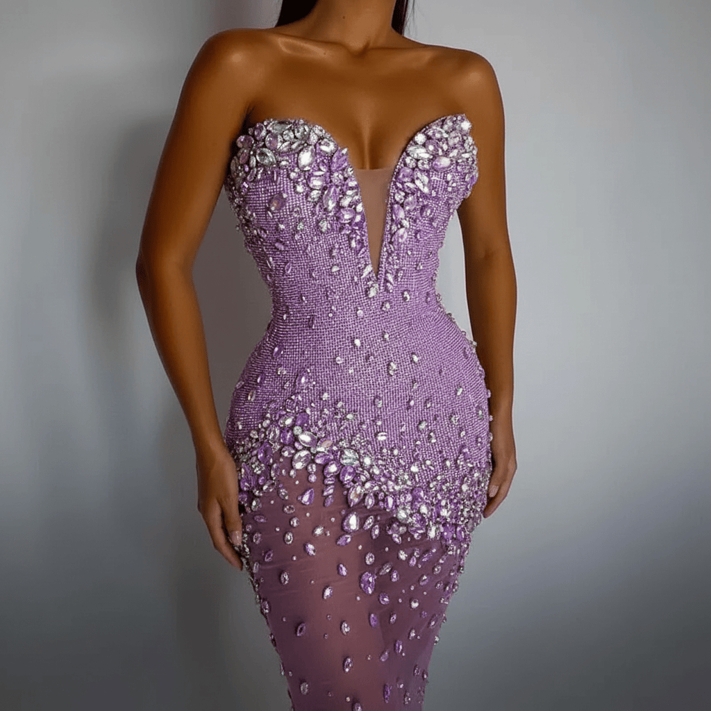 Silver Gemstone Encrusted Deep V Strapless Mini Party Dress | Homecoming Dress