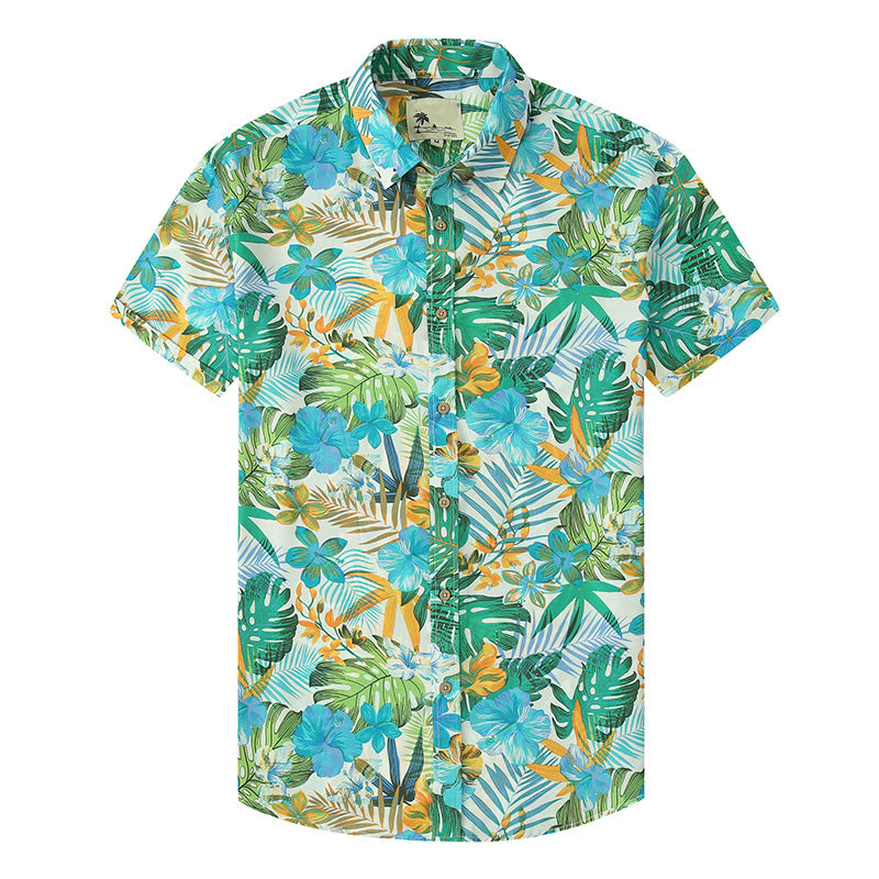 Men's Casual Lapel Print Shirt Green