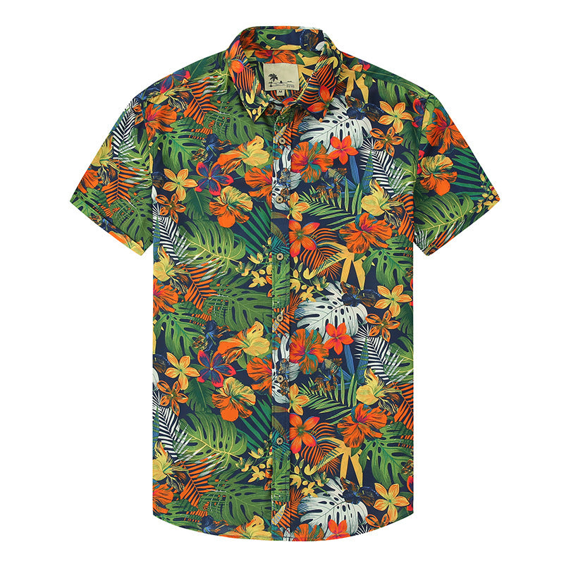 Men's Casual Lapel Print Shirt Dark Green