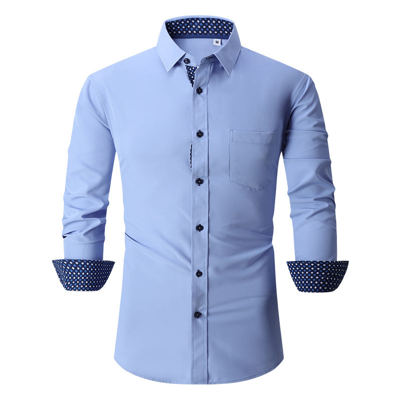 Men's Classic Long Sleeves Solid Color Shirt Blue