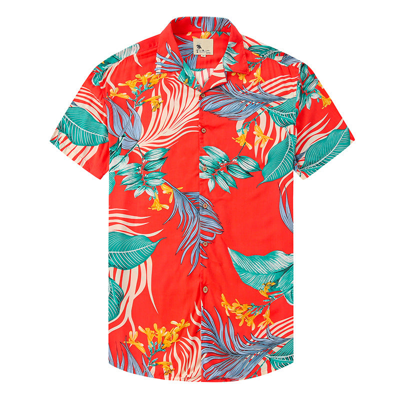 Men's Casual Lapel Print Shirt Orange