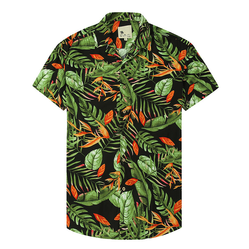 Men's Casual Lapel Print Shirt Black