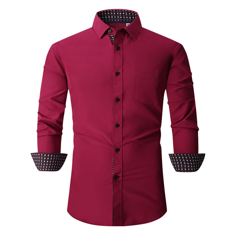 Men's Classic Long Sleeves Solid Color Shirt Red