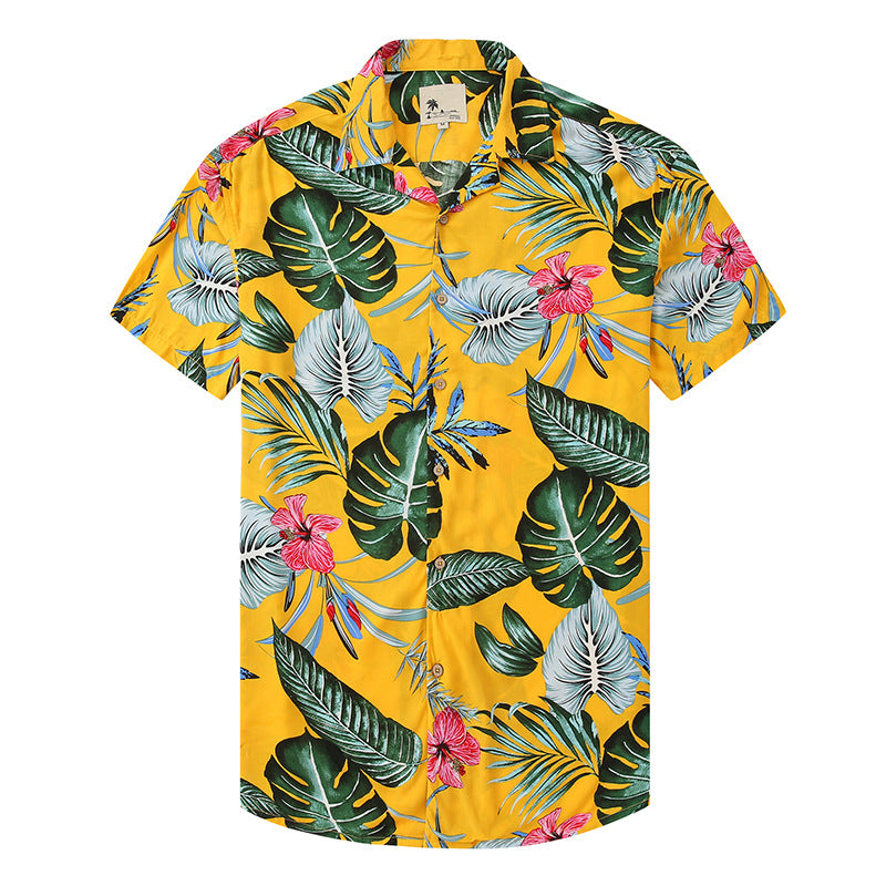 Men's Casual Lapel Print Shirt Yellow