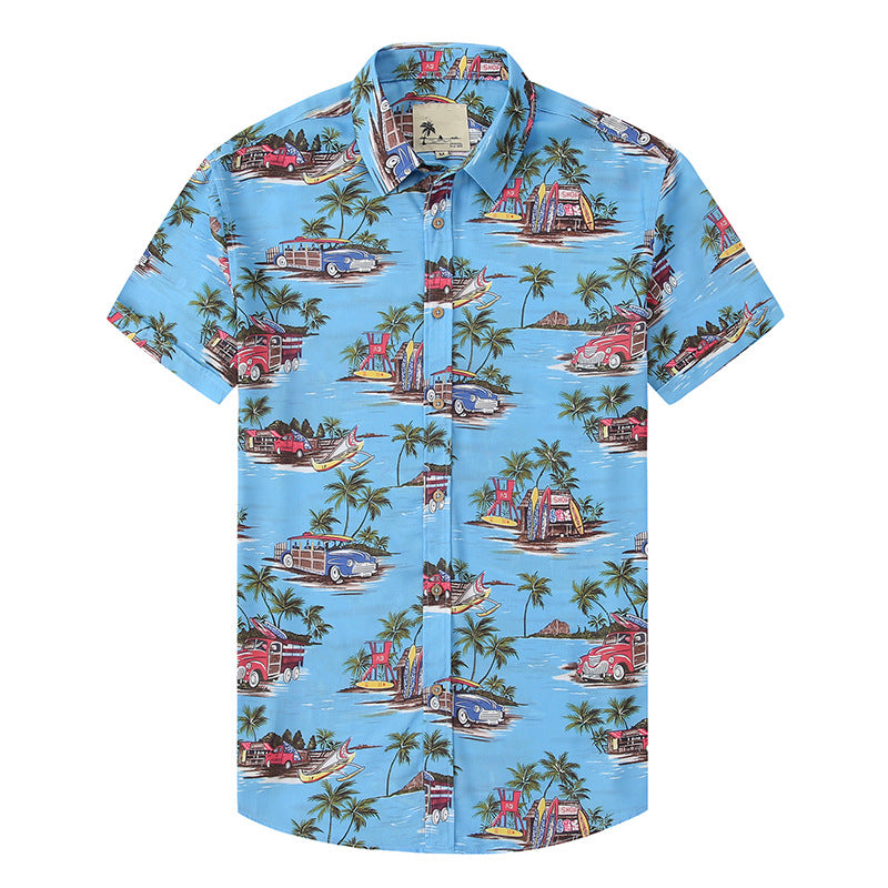 Men's Casual Lapel Print Shirt Blue